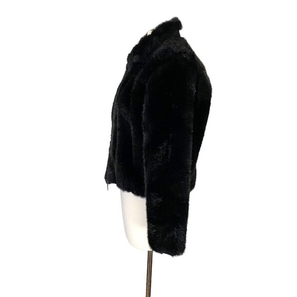 Vintage Duffel Canada Black Vegan Faux Fur Cropped Chunky Boxy Jacket Size Small - Picture 3 of 4